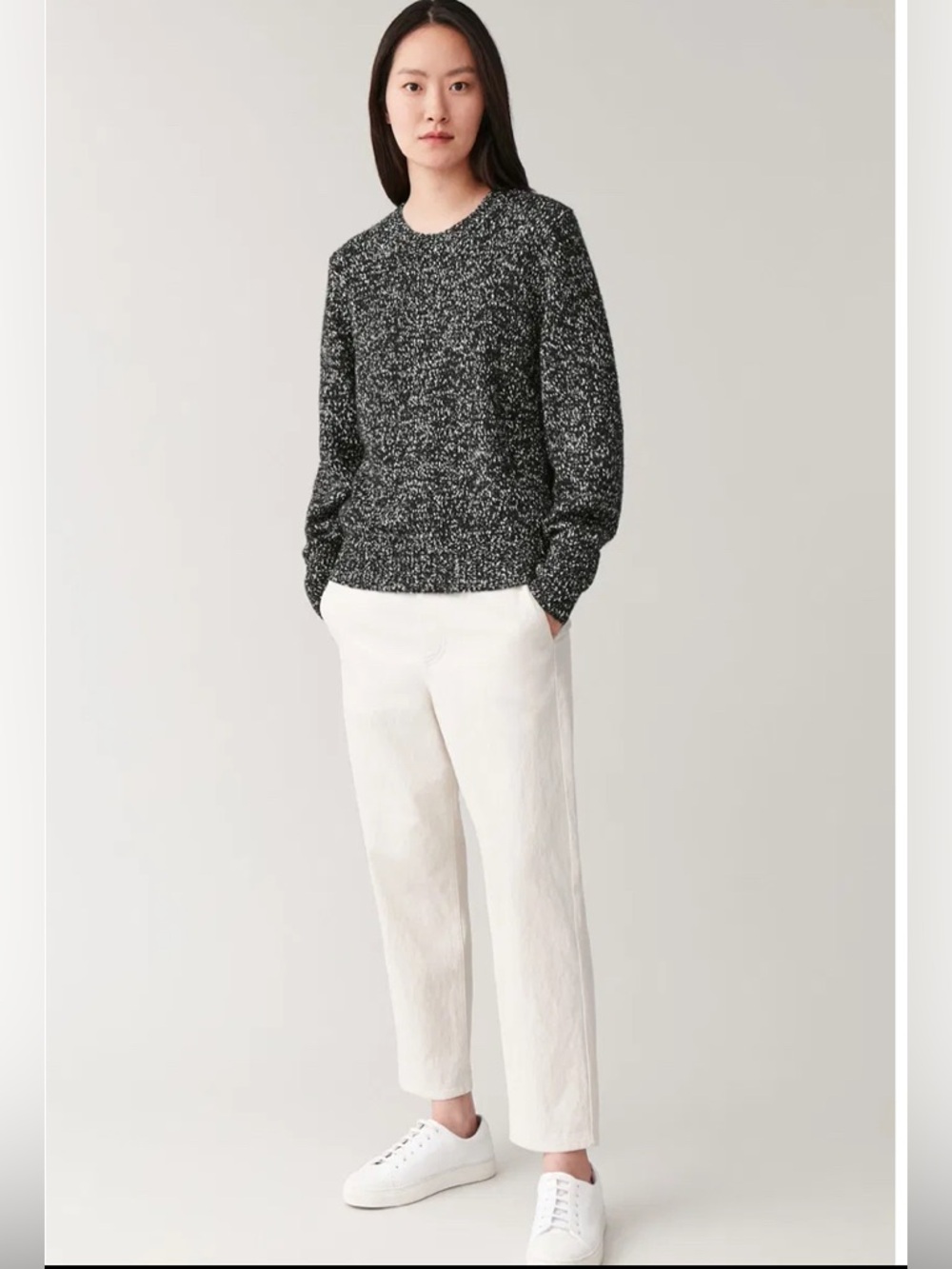 COS Speckle Black & White wool and cotton blended Crewneck Sweater size S - Picture 14 of 14
